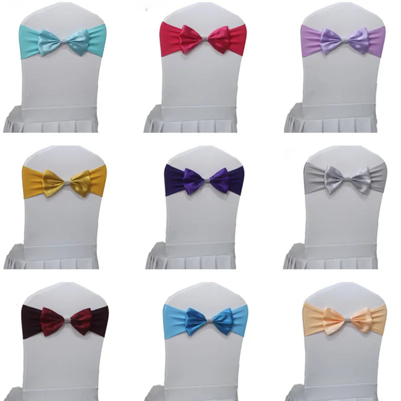 10pcs/50pcs Free Tie Wedding Satin Chair Sash Elastic