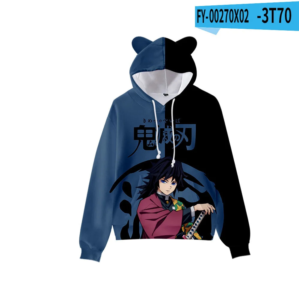 Anime Demon Slayer Hoodies Women Cat Ears Cartoon