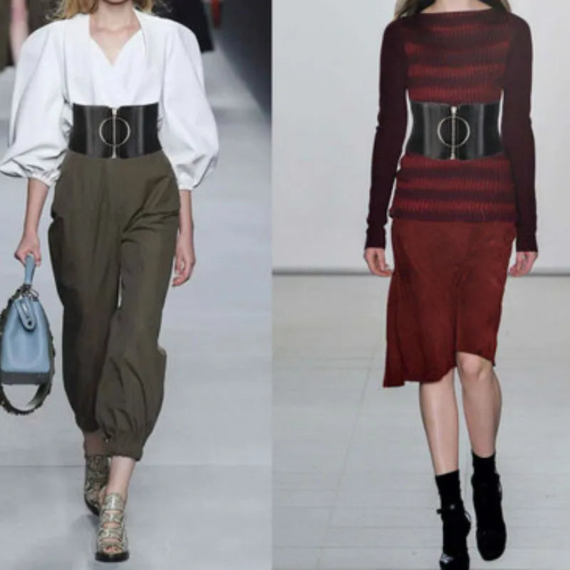 Women's Dress Super Wide Belt Large Metal Ring