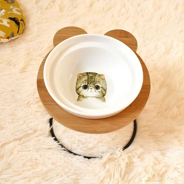 New High-end Pet Bowl Bamboo Shelf Ceramic Feeding