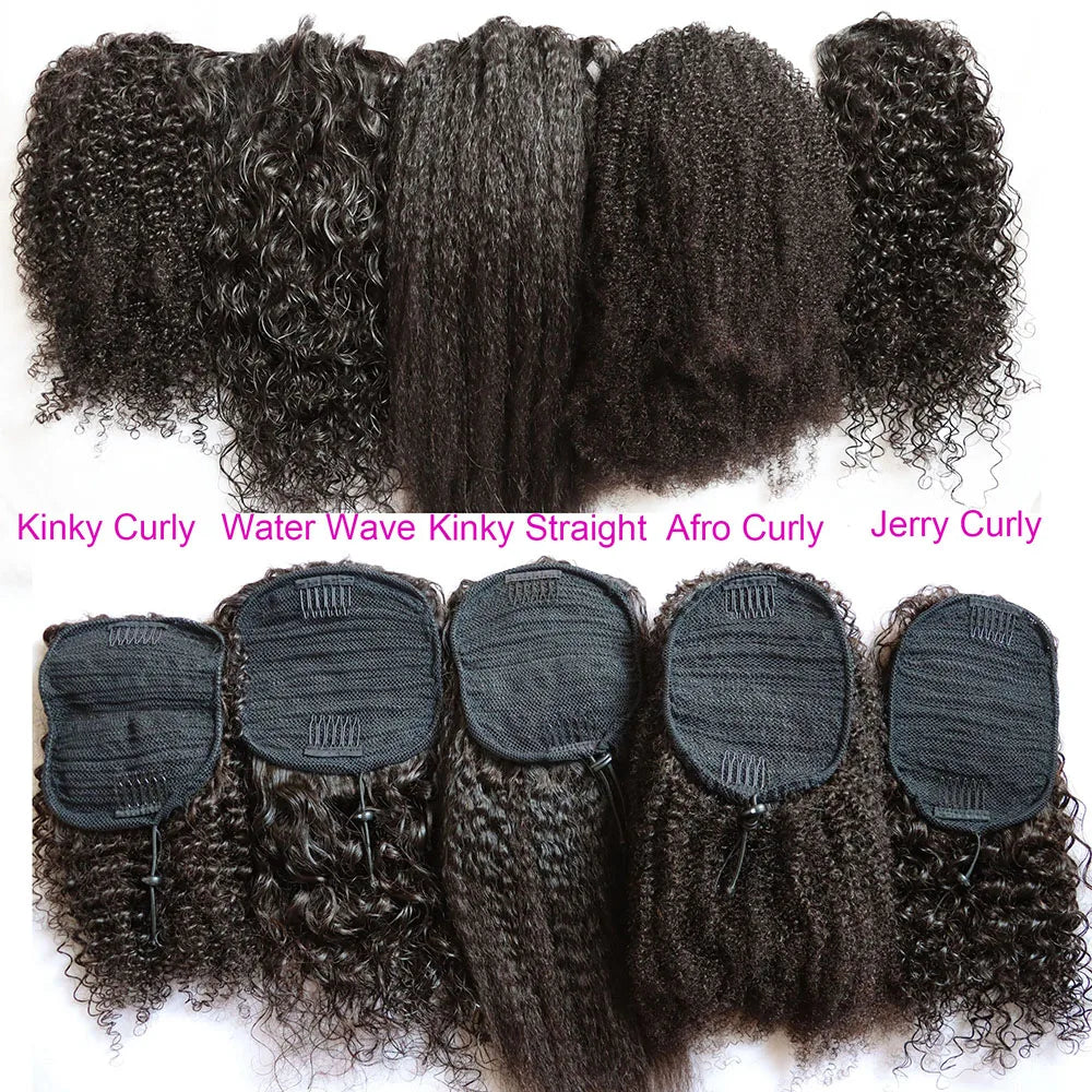 Human Hair Extensions Draw String Ponytails Jerry Afro