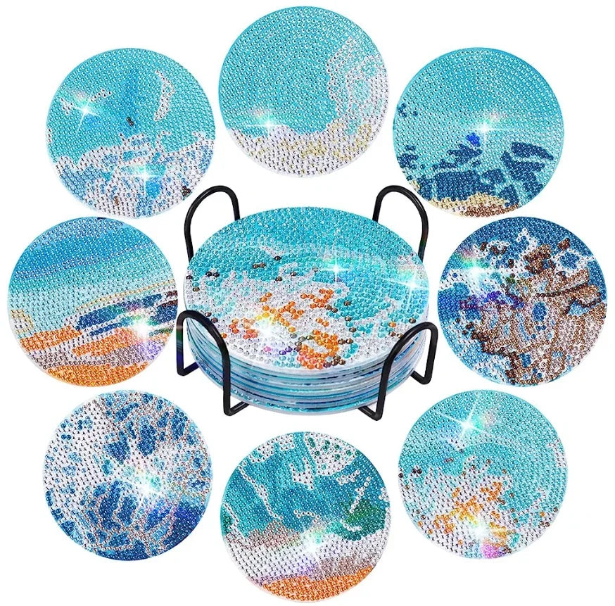 8Pcs DIY Diamonds Painting Coaster Animal Flower Non-slip