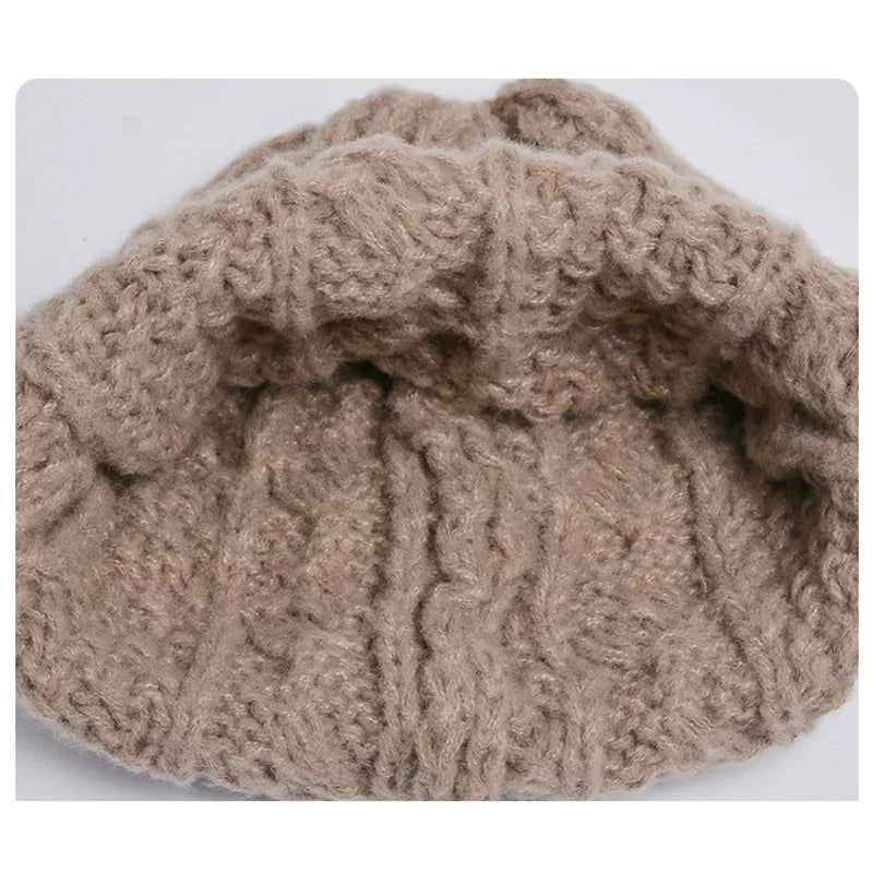 Women Fashion Winter Knitted Hat Scarf Set Fleece