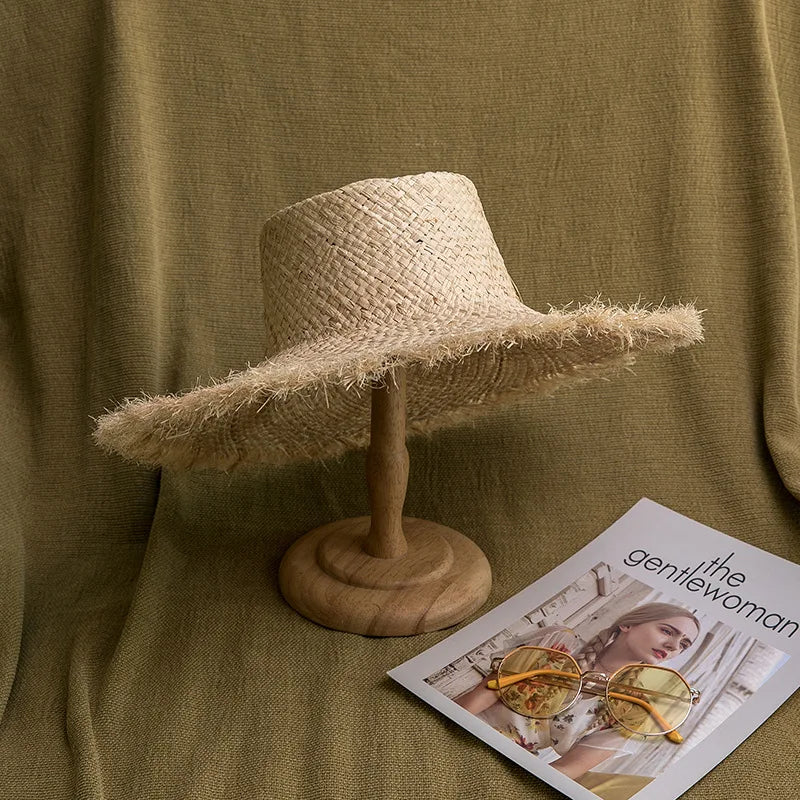 2024 Handmade Big Brim Hat Oversized Tassel Burrs