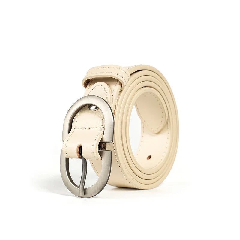 BEAUTODAY Belt Women Genuine Cow Leather Metal Oval