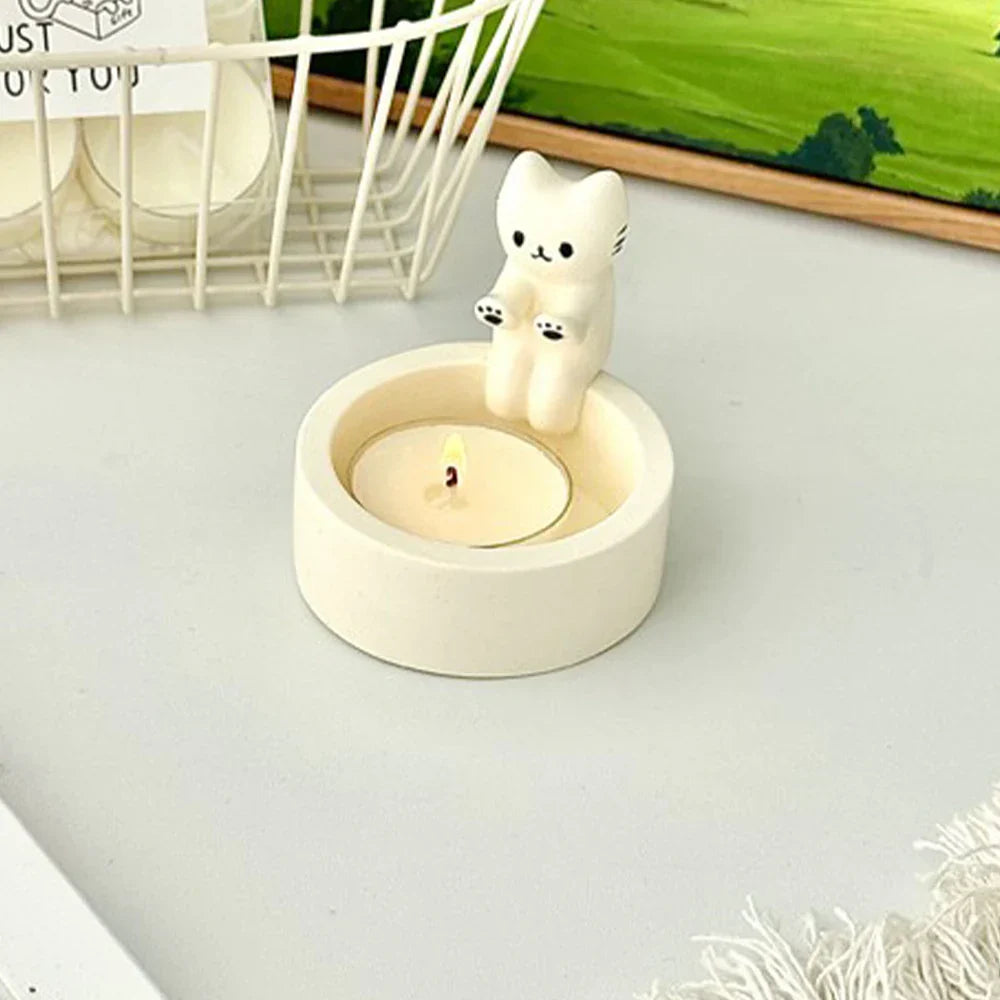 Kitten Candle Holder Gypsum Mold DIY Handmade Storage