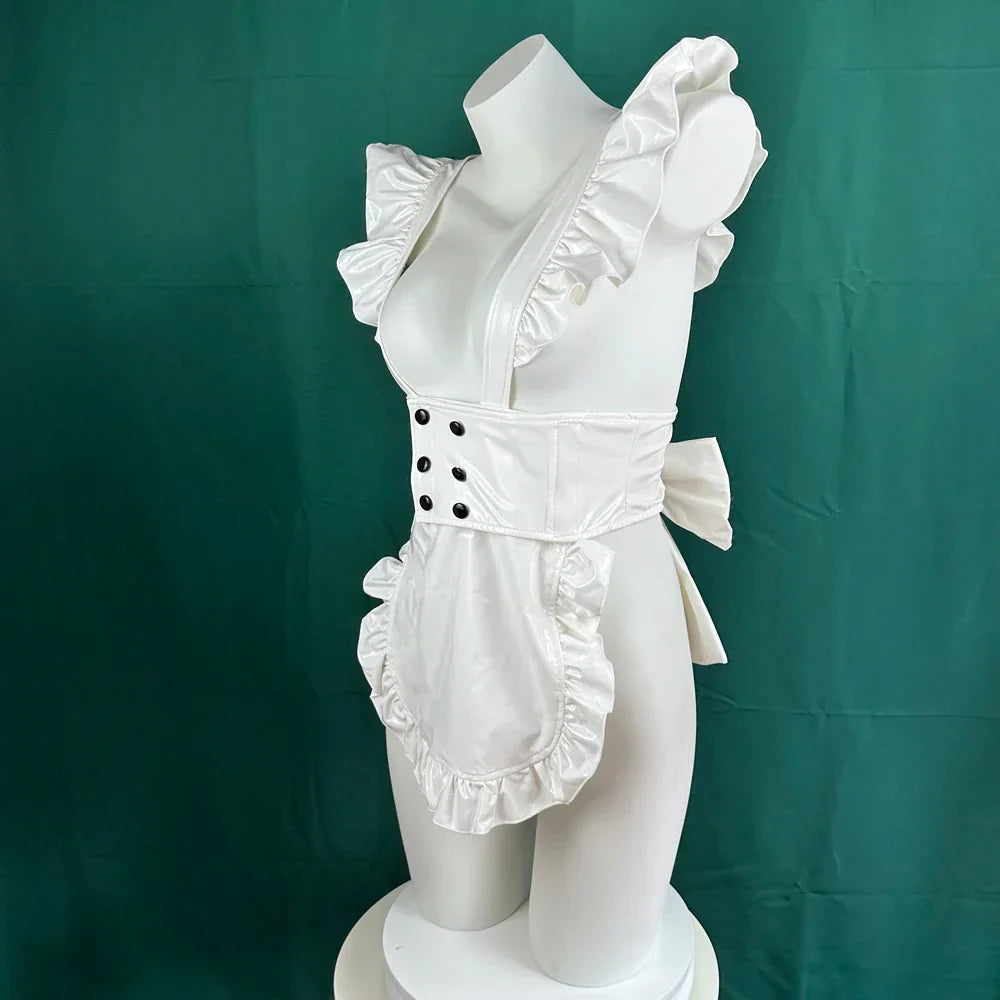 AniLV Women Anime Coffee Waiter Maid Uniform White