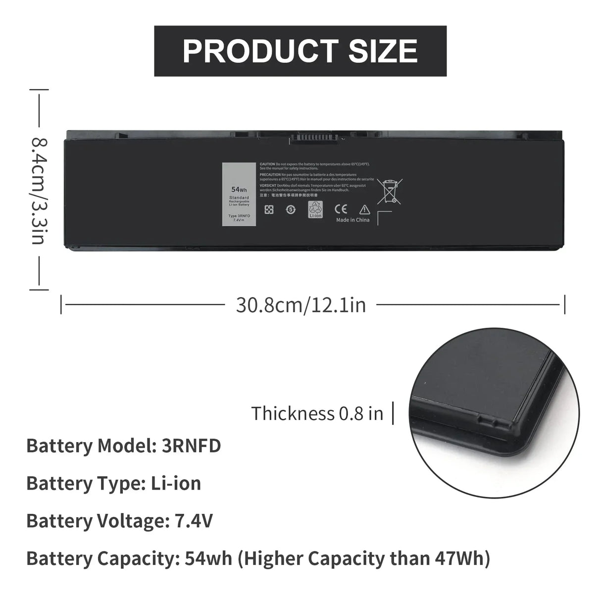 High Capacity 54Wh E7440 3RNFD Battery Replacement for