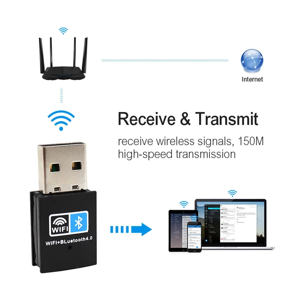 WiFi Bluetooth Wireless Adapter 150Mbps USB Adapter 2.4G