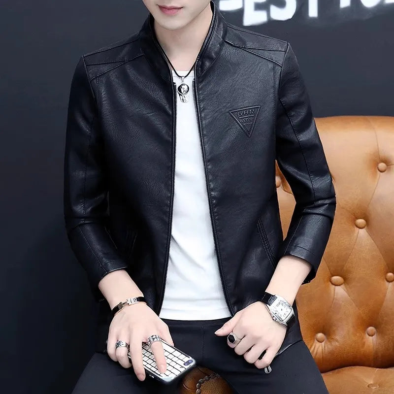 Mens Biker Leather Jacket 2023 Autumn New Men's