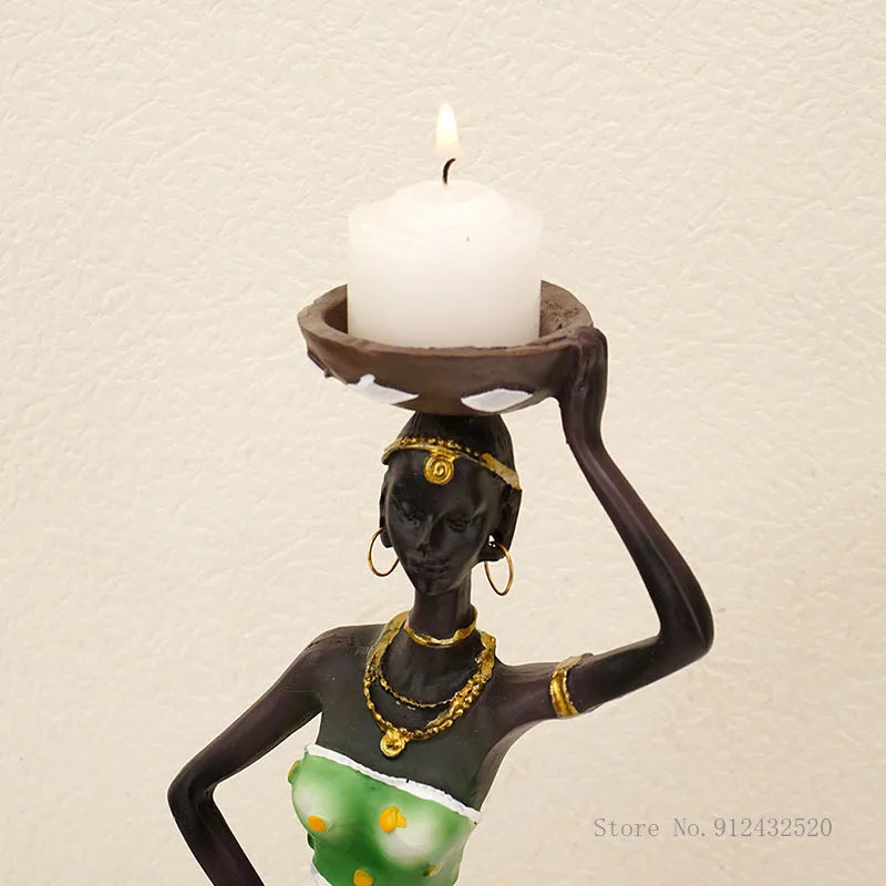 Creative Europe African Black Figure Sculpture Candle Holder,