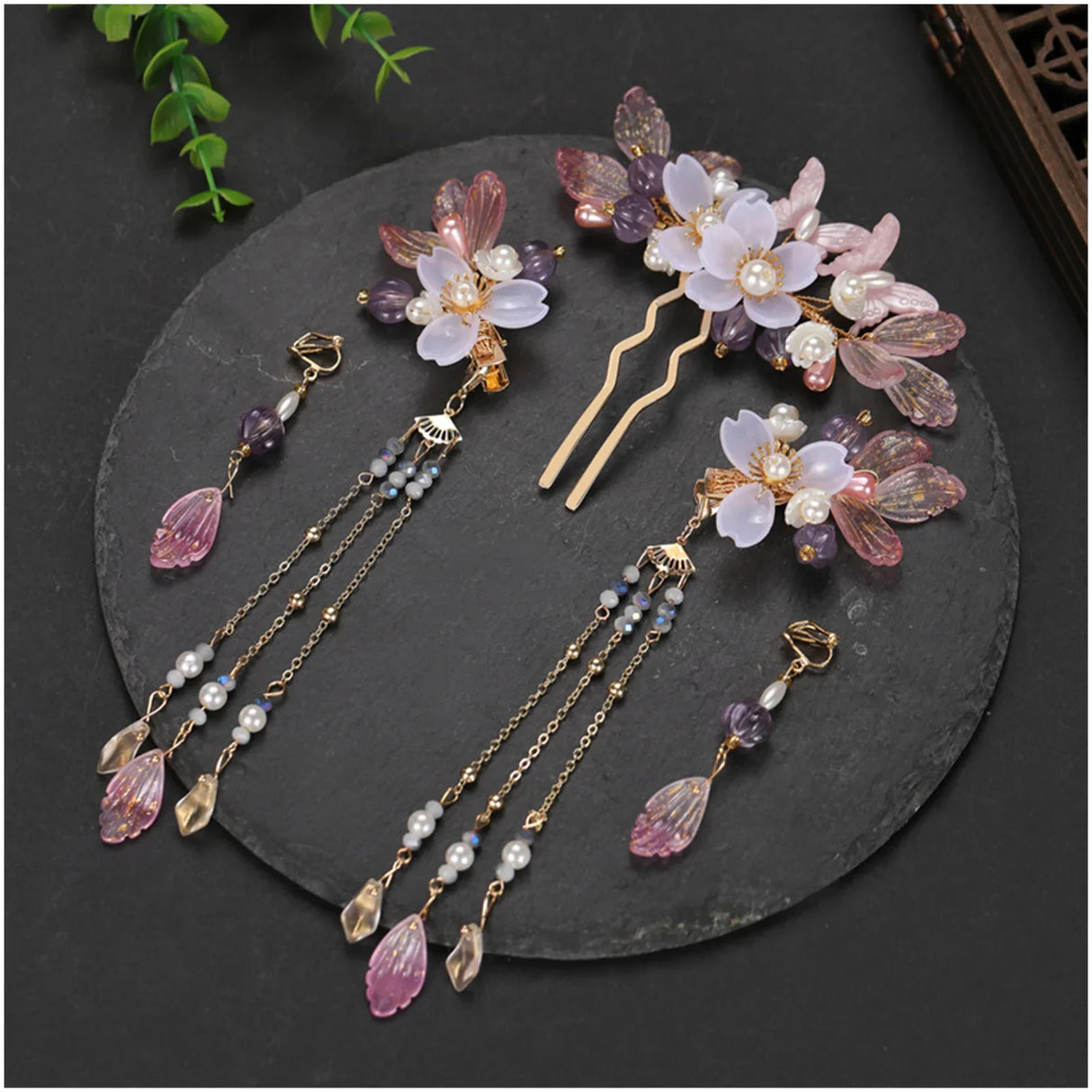 Chinese Hanfu Hair Accessories Set Long Fringed Vintage