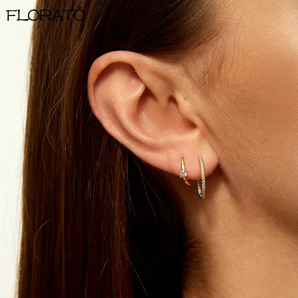 Minimalist 925 Silver Needle 15mm Crystal Hoop Earring