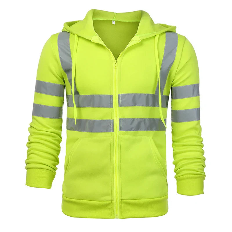 Men Reflective Strip Hoodie Sweatshirt Long Sleeve Fitting