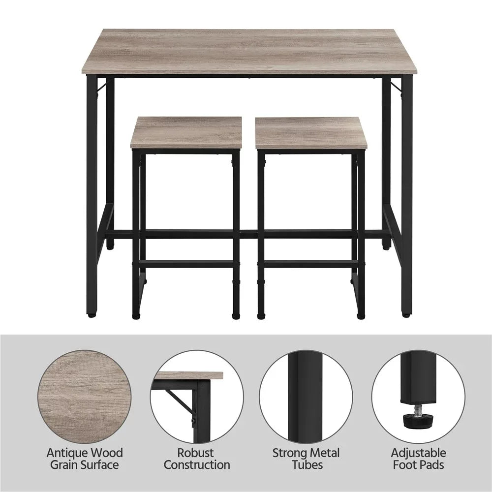 Dining/Bar/Kitchen Table Set with 2 Backless Stools, 35.4