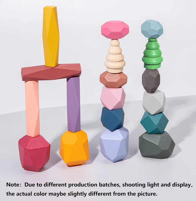 Pcs Wooden Stacking Rocks Building Blocks, Colored Solid