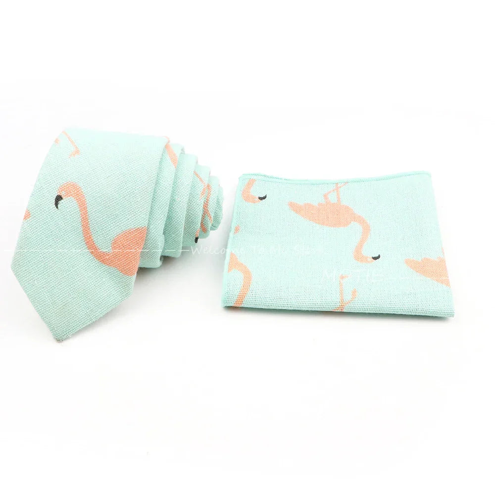 Men Linen Plant Ainmal Ties Set Pocket Handkerchief