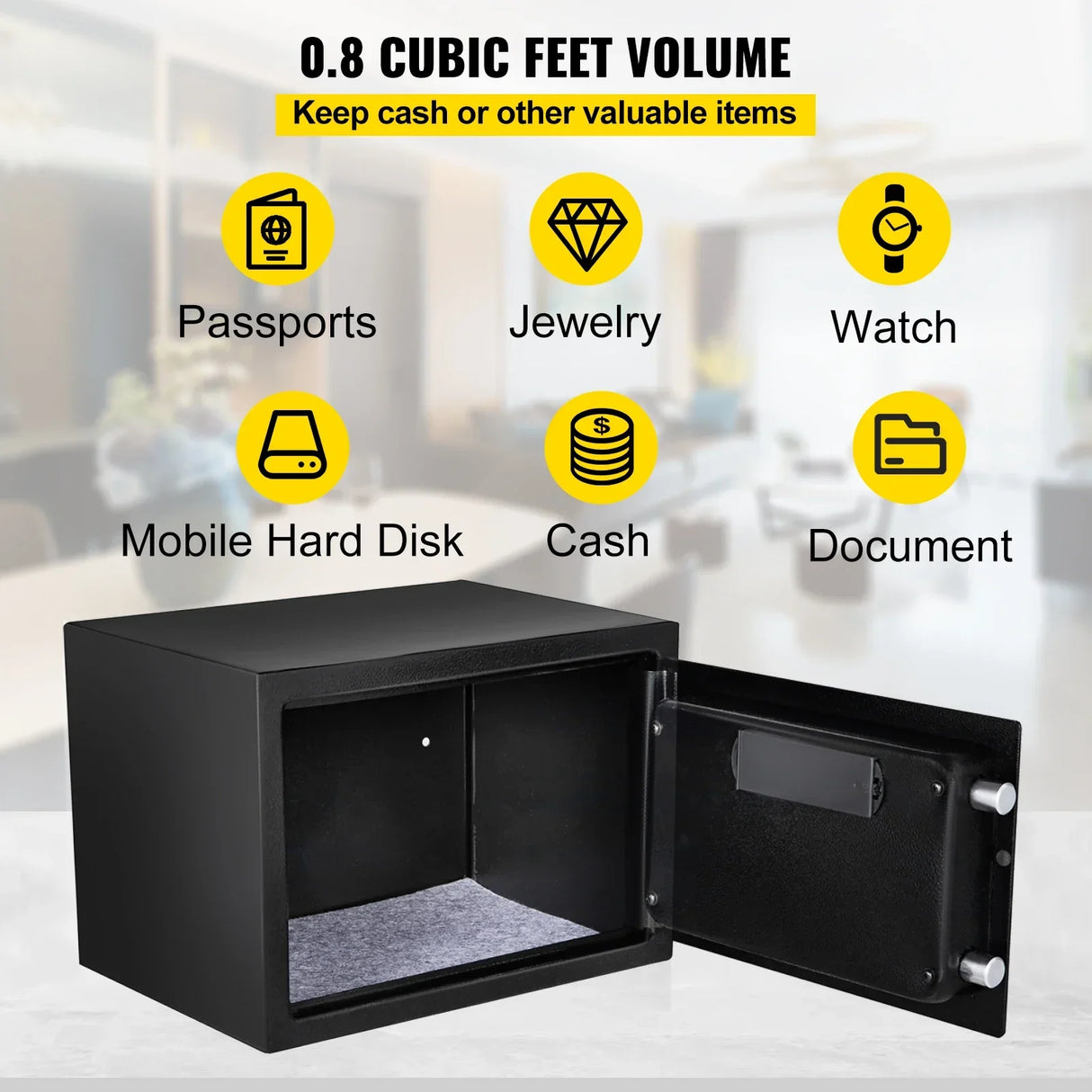VEVOR Fingerprint Locks Safe Deposit Box 0.8/1.7/2.1 Cubic
