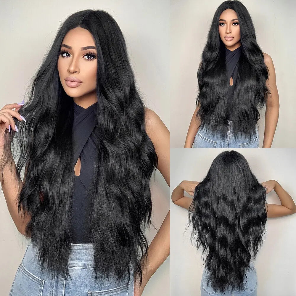 HAIRCUBE Long Brown Curly Wavy Wig for Women