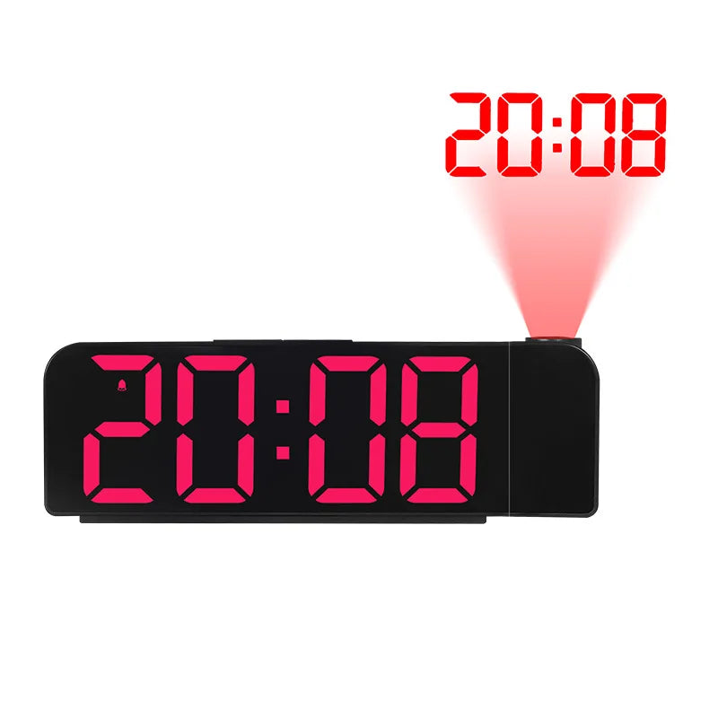 180° Arm Digital Projection Alarm Clock - Night Mode, Power-Off Memory, 12H/24H LED Table Clock