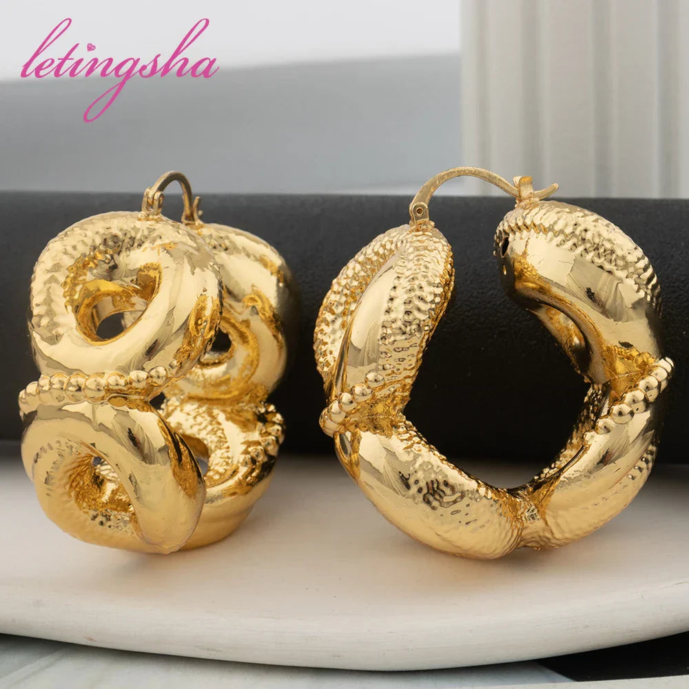 African Luxury 18K Gold Plated Earrings Dubai Hoop