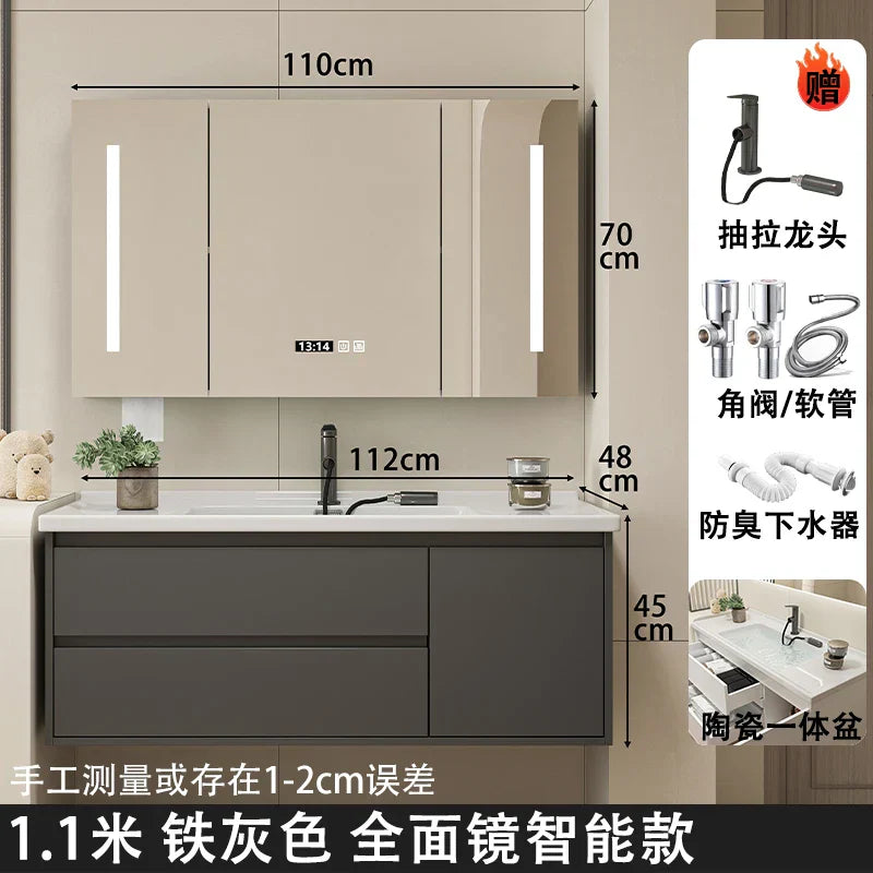 Ceramic Integrated Basin Bathroom Cabinet Modern Minimalist Sink