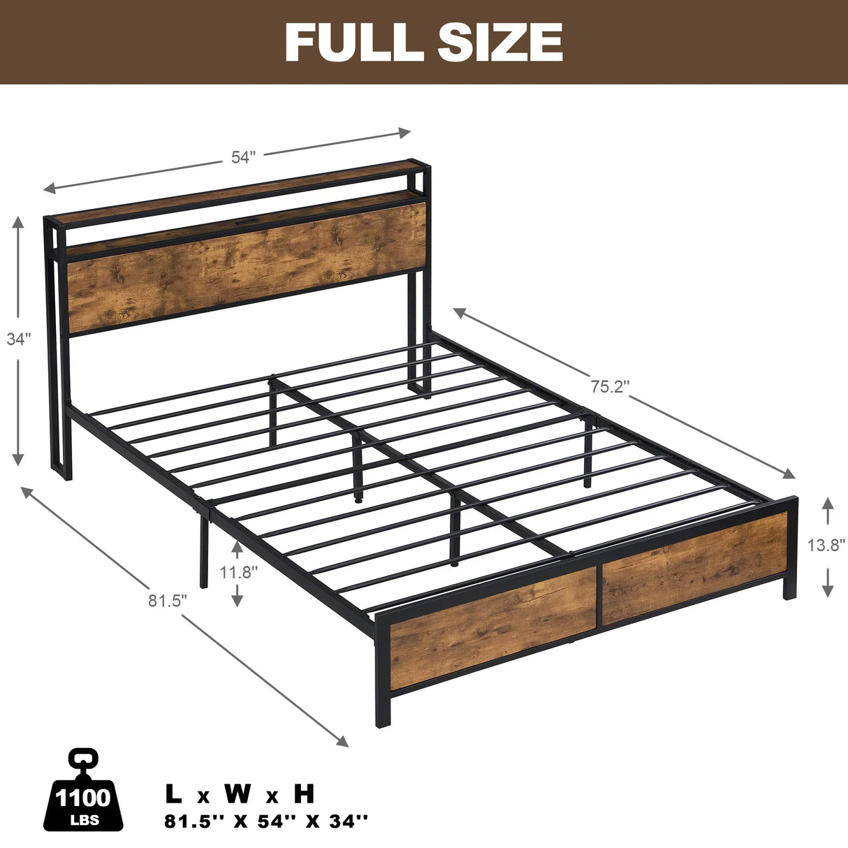Queen/Full Size Industrial Bed Frame Noise Free with