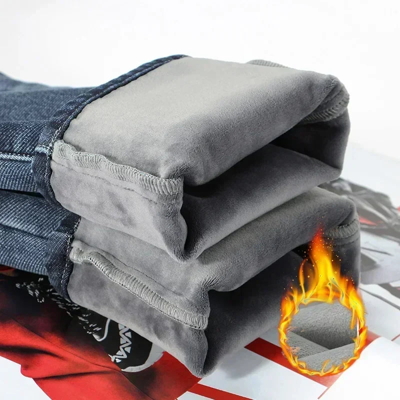 2023 Winter New Men's Warm Baggy Fleece Jeans