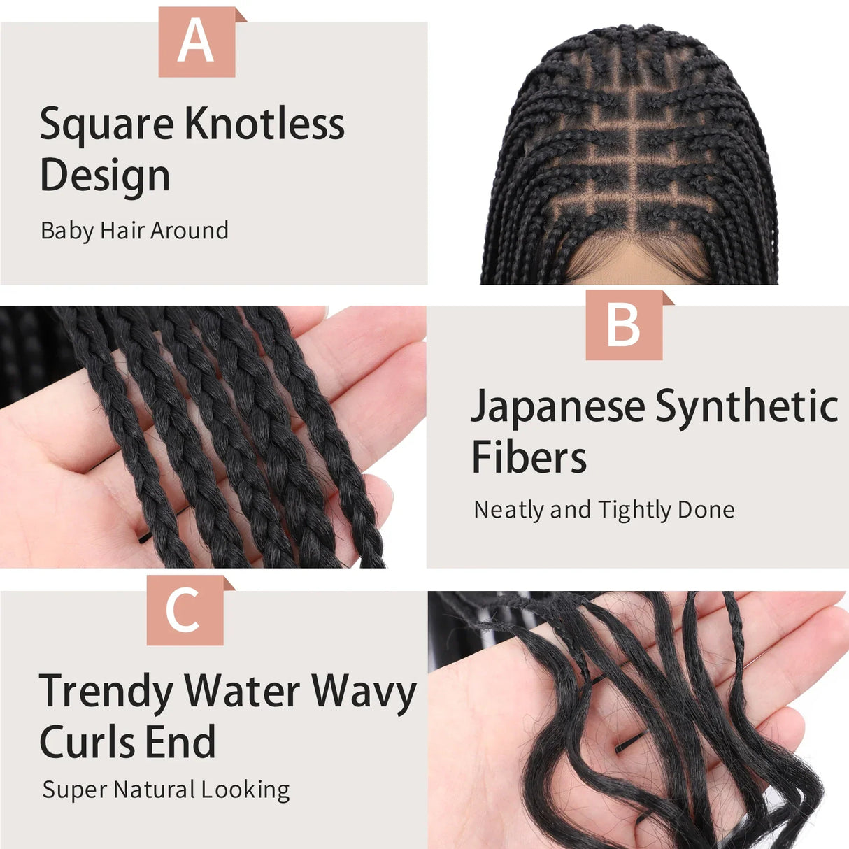 Kaylss 38‘’ Full Double Lace Front Knotless Box Braided Wigs with Baby Hair Super Long Braids Wig With Curls Ends