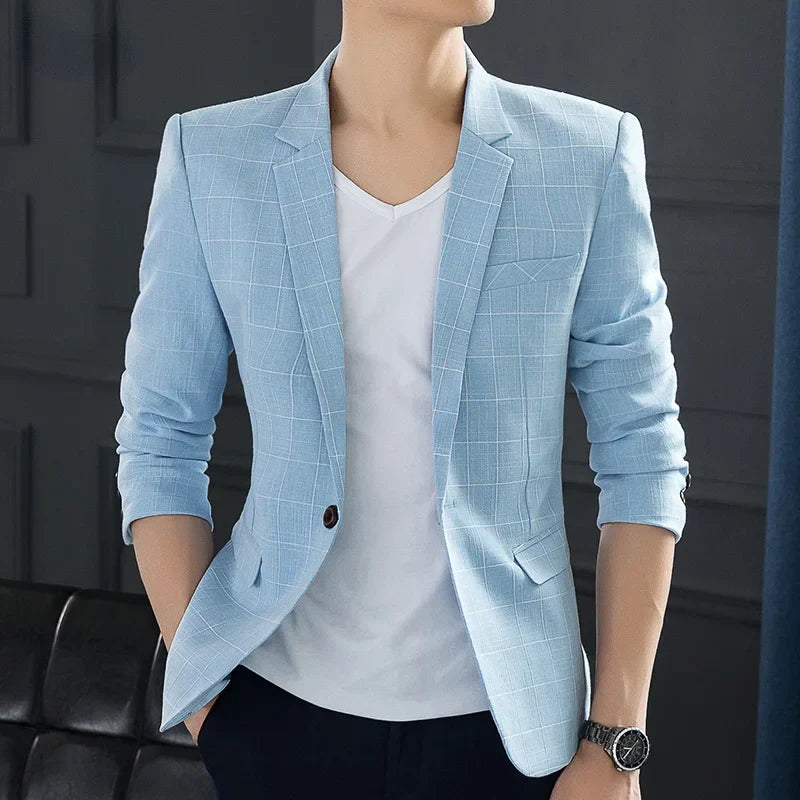 High-quality Men's Casual Suit Jacket Plaid Western Slim