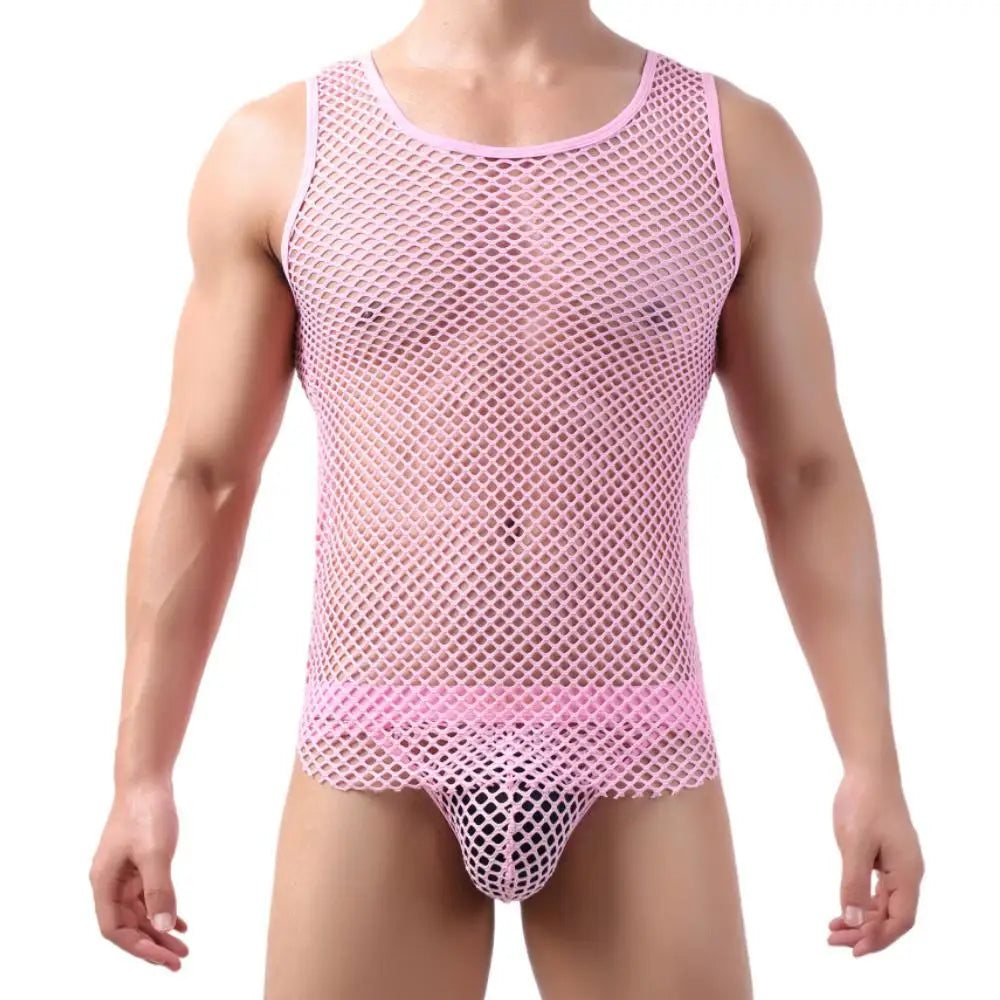 Mens Tank Tops Transparent Big Mesh Sleeveless Singlet