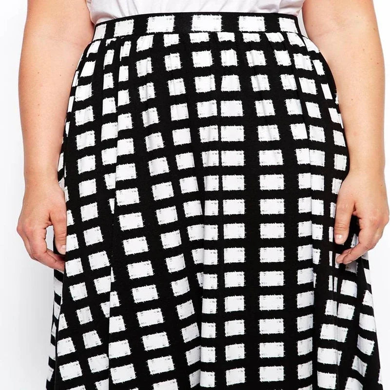 Plus Size Black And White Plaid Aline Skirt