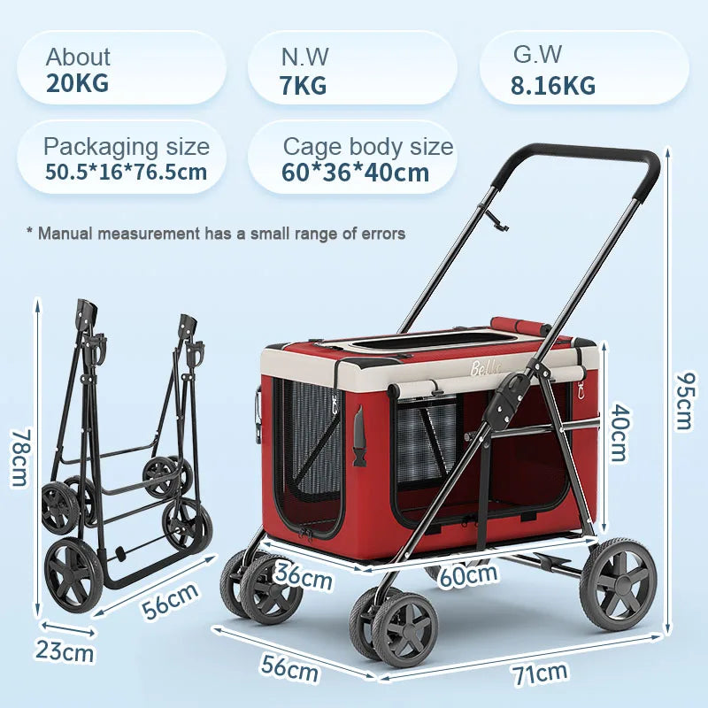Bello Pet Strollers Folding Trolley Lightweight Pets Cat