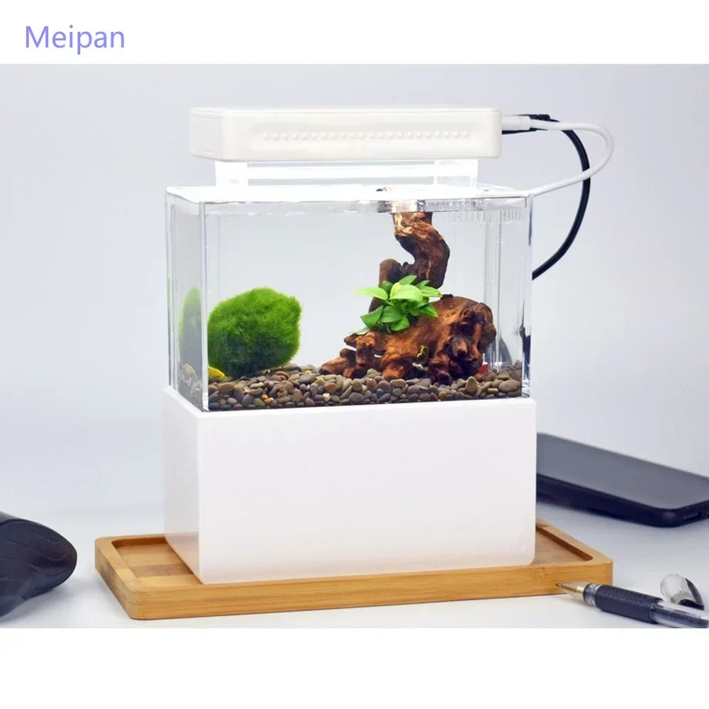 Portable Mini Betta Fish Tank Aquarium Desktop Decorations