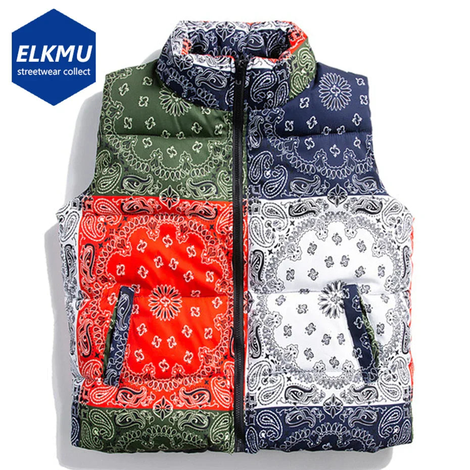Winter Padded Vest Paisley Bandana Pattern Thick Warm