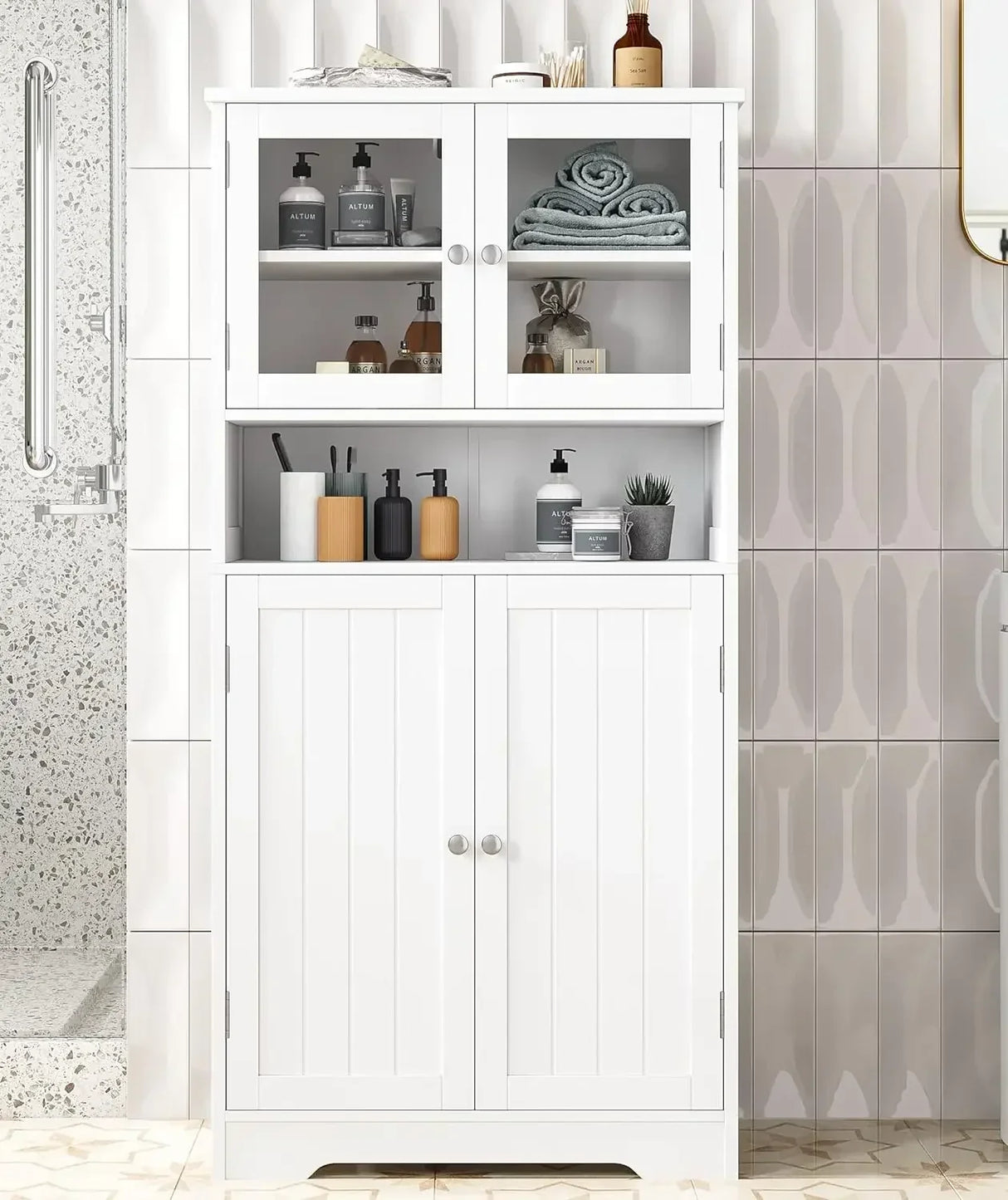 Bathroom cabinet, independent floor standing cabinet with open