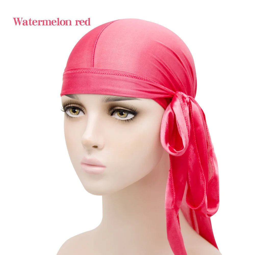 Unisex Silky Satin Durags Bandanas Turban Hat Elastic