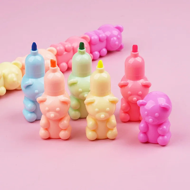 Cute Love Heart Bear Marker Pens Kawaii Fluorescent