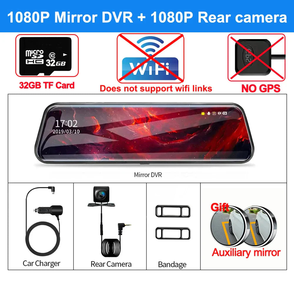 4K Front and Rear Camera Mirror GPS Car