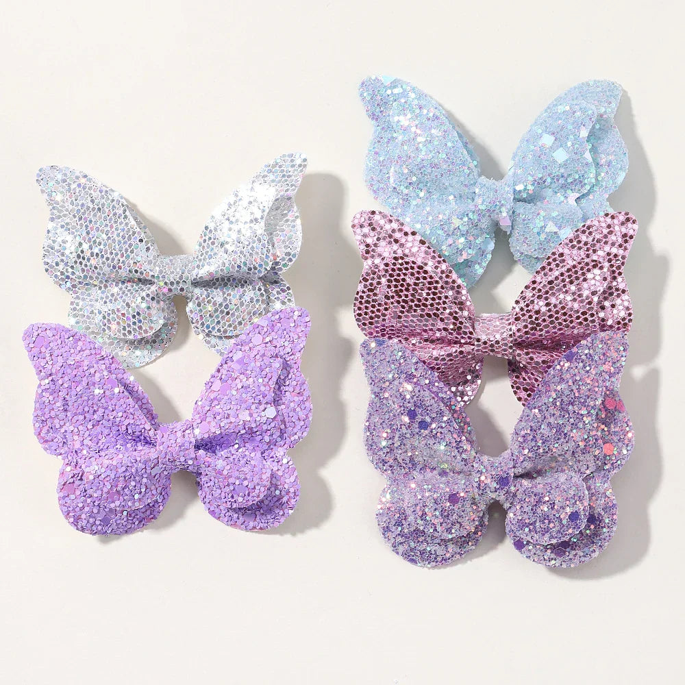 2/4/5Pcs Girls Cute Sequins Double Butterfly Hair Clip