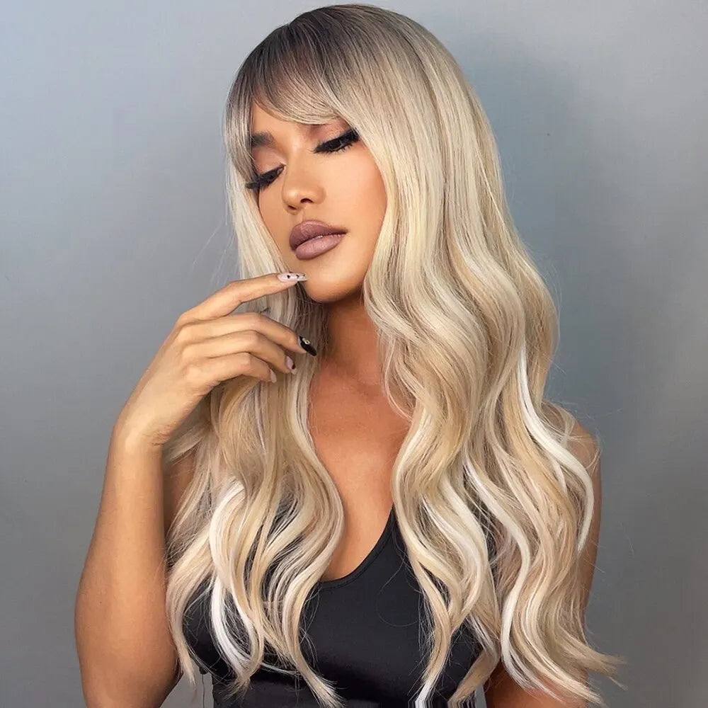 HAIRCUBE Long Ombre Brown Black Light Blonde Synthetic