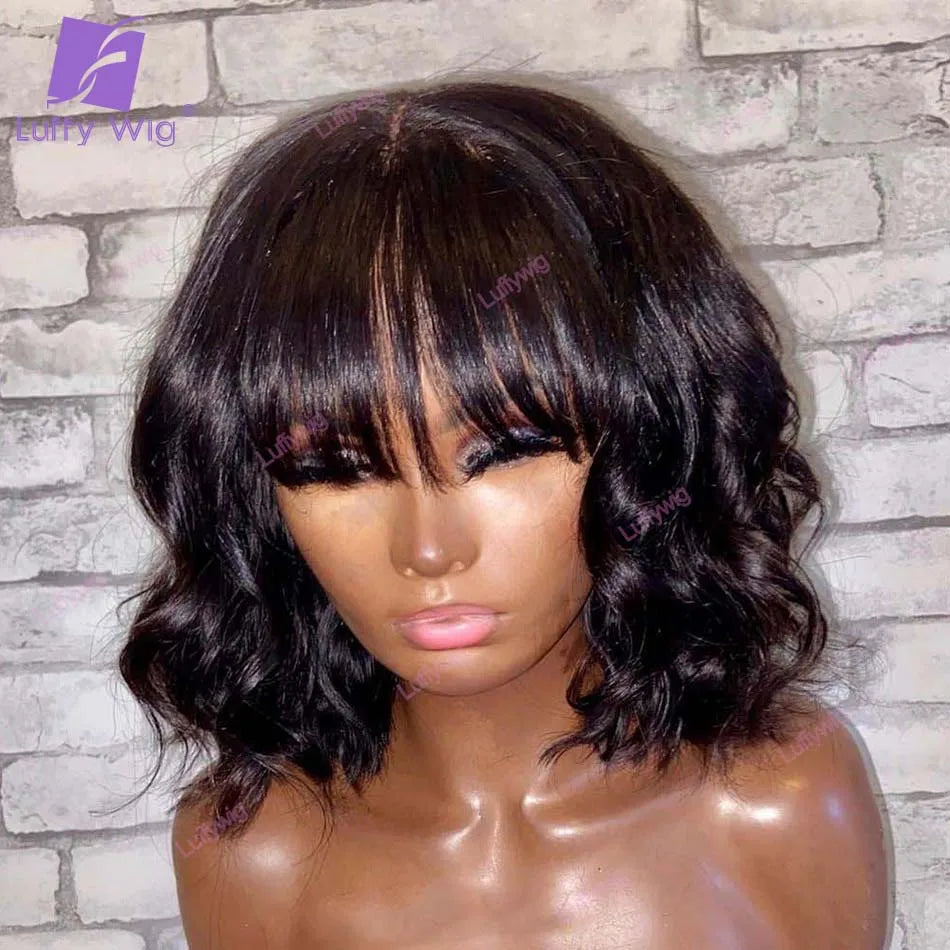 Short Human Hair Bob Wigs With Bangs Brazilian