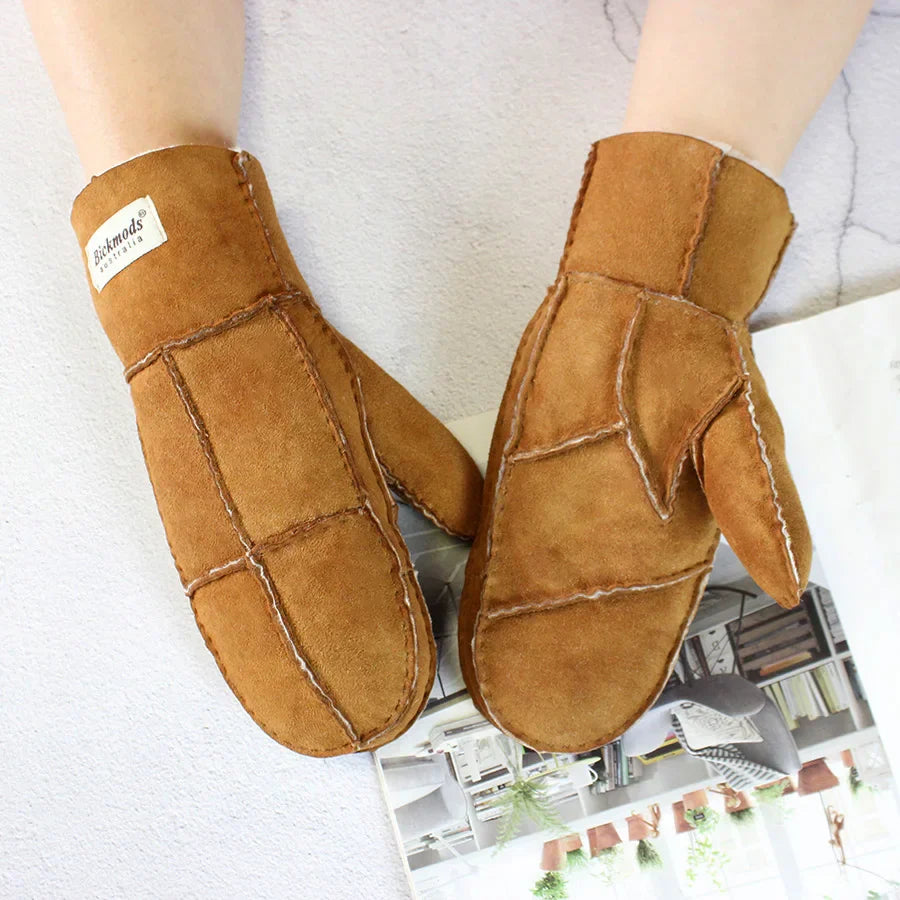 Sheepskin Fur Mittens Women's Leather Wool Color Winter