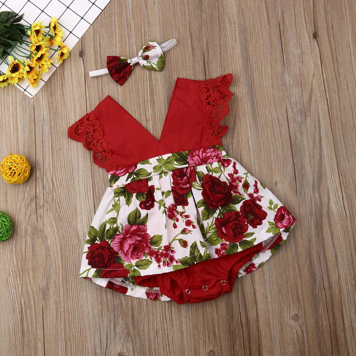 Newborn Baby Girl Princess Rompers Floral Print Sleeveless