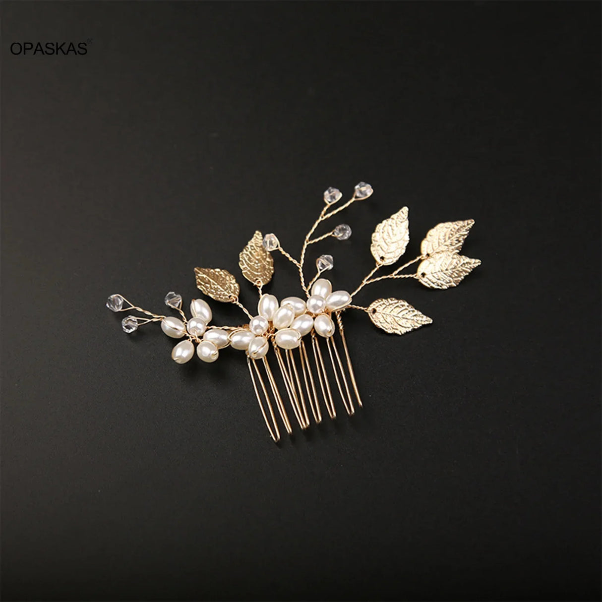 Pearl Flower Hairpin Side Comb Golden Leaf Shaped