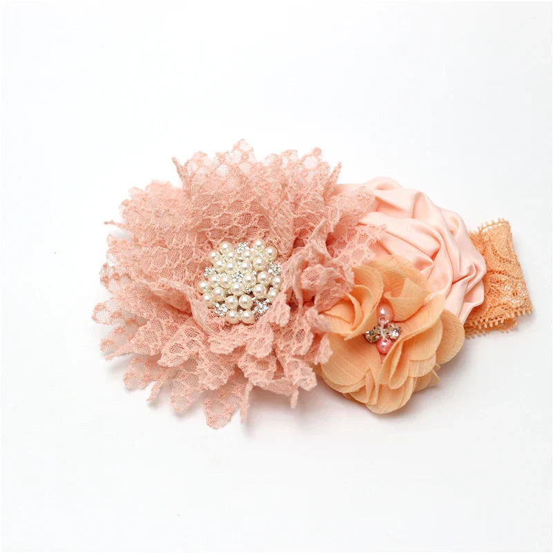 Baby girls Flower Headband Newborn Infant Pearl Flowers
