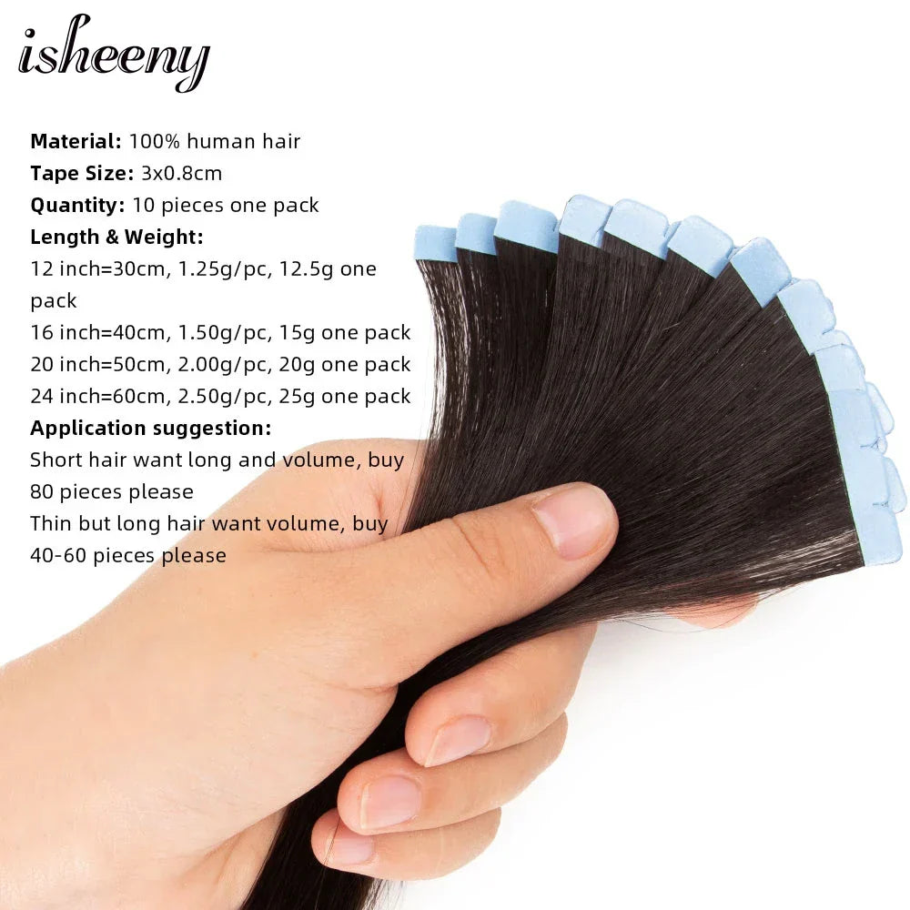 Isheeny Mini Tape Hair Extensions 12"-24" Machine Remy