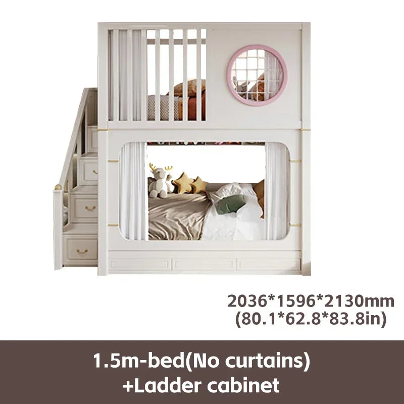 Modern High And Low Kids Bed With Ladder