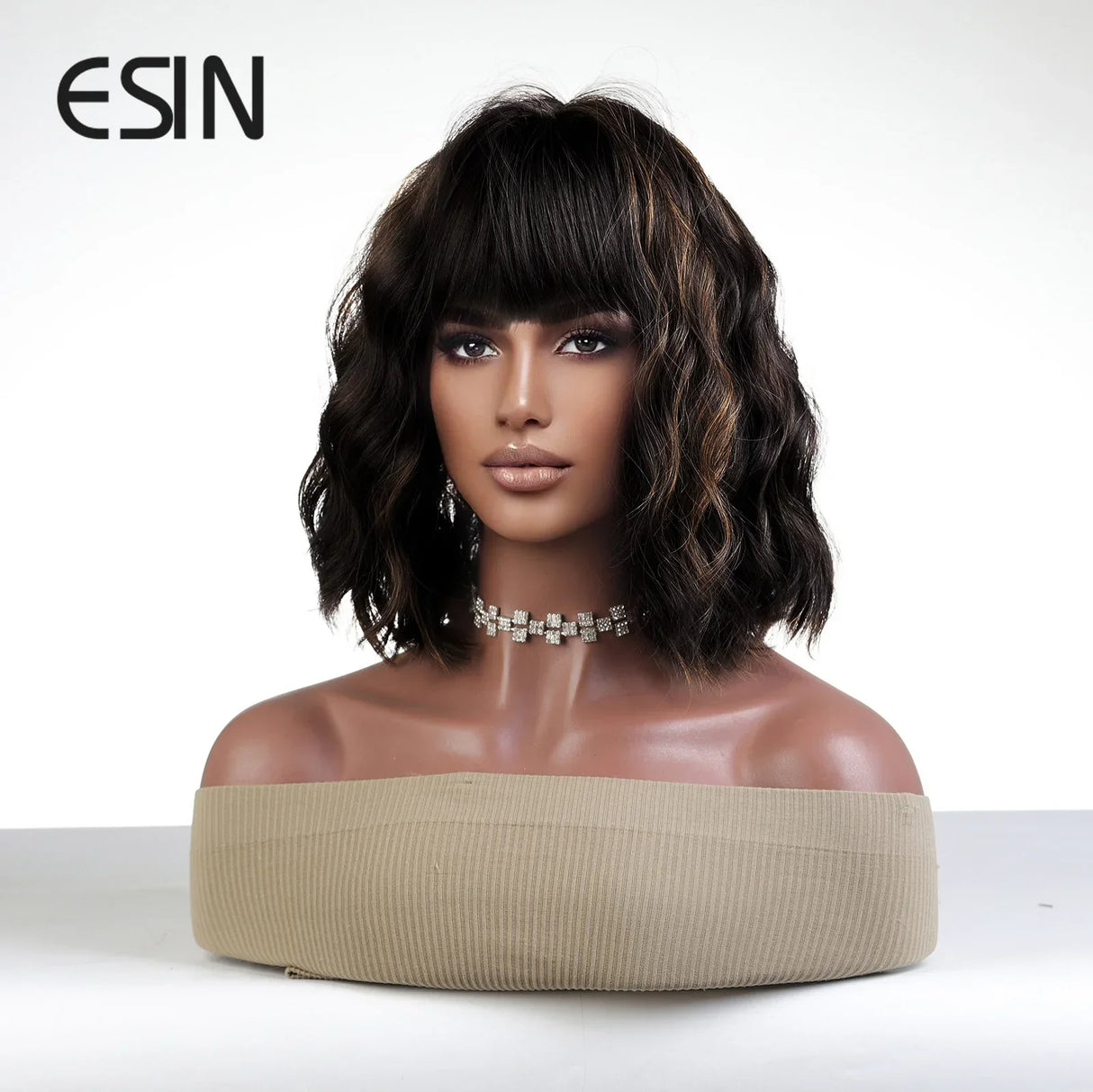 ESIN Synthetic Black Brown Medium Long Loose Body