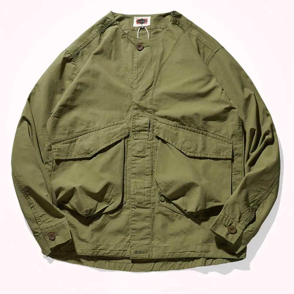 Collar-free men's fashion youth Japanese retro frock shirt